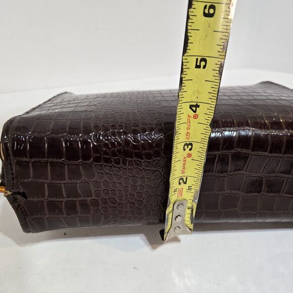 Vtg 50's Womens Handbag Faux Crocodile Embossed Satchel Gold Clasp Top Handle - Picture 11 of 12